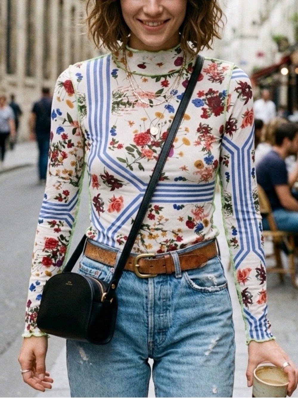 Wilfred Aritzia Floral Mock Neck Long Sleeve Top Size XXS